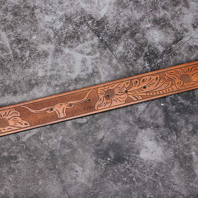 Men's Hollow Out Buckle Turquoise Inlaid Leather Belt