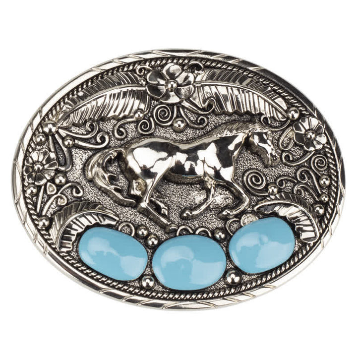 Men's DIY Horse Eagle Faux Turquoise Buckle Leather Belt