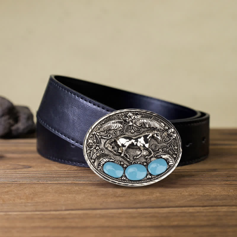 Men's DIY Horse Eagle Faux Turquoise Buckle Leather Belt