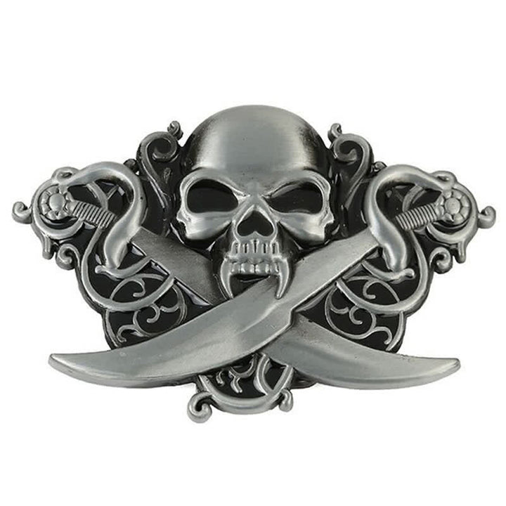 Men's DIY Double Swords Skull Ghost Buckle Leather Belt