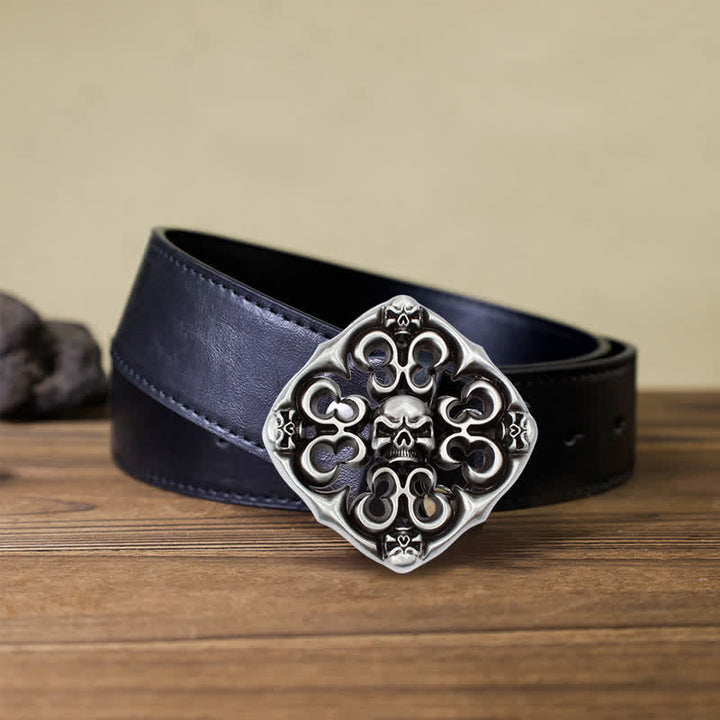 Men's DIY Rock Hollow Out Skull Buckle Leather Belt