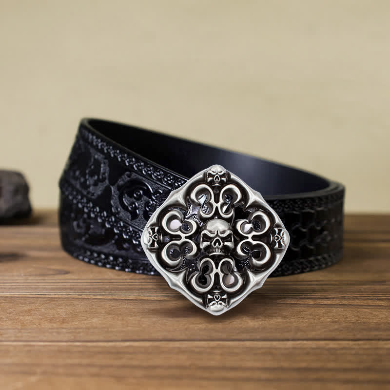 Men's DIY Rock Hollow Out Skull Buckle Leather Belt