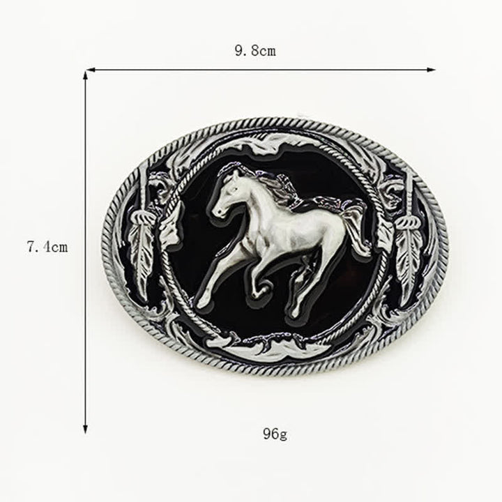 Men's DIY Silver Black Running Horse Buckle Leather Belt