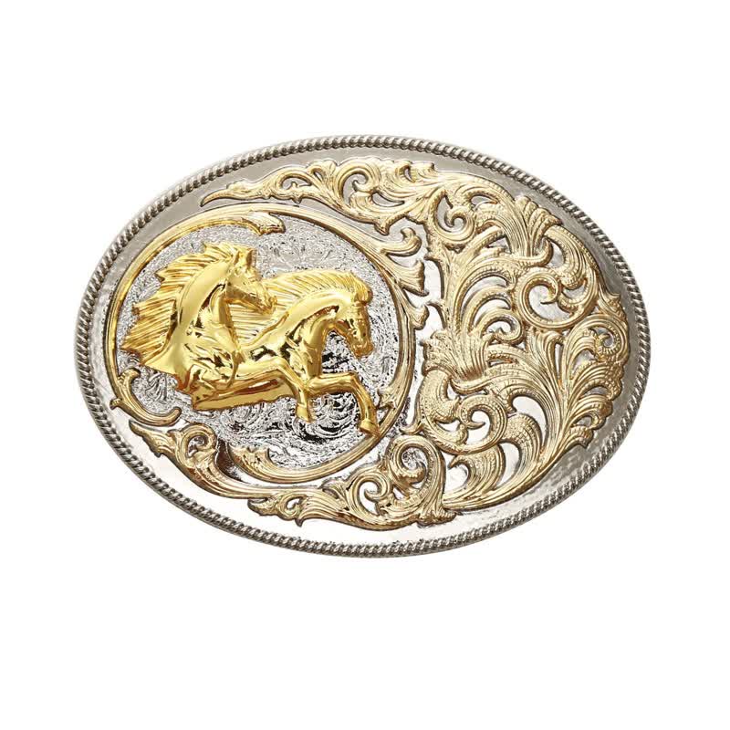 Men's DIY Luxury Gold Horse Head Buckle Leather Belt