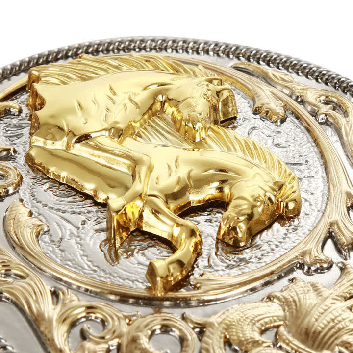 Men's DIY Luxury Gold Horse Head Buckle Leather Belt