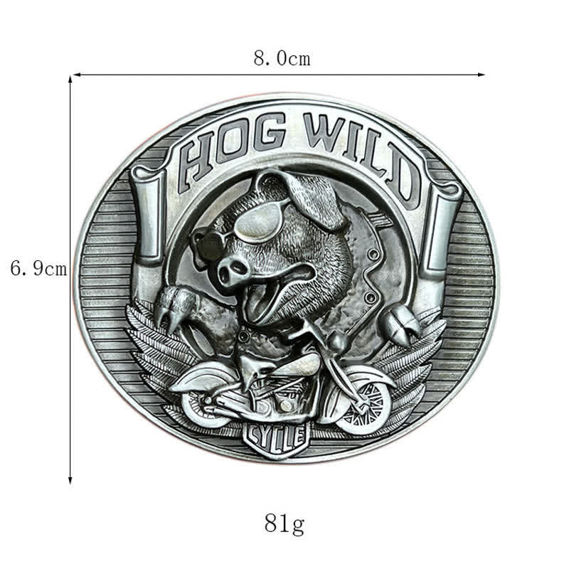 Men's DIY Hog Wild Motorcycle Pig Buckle Leather Belt