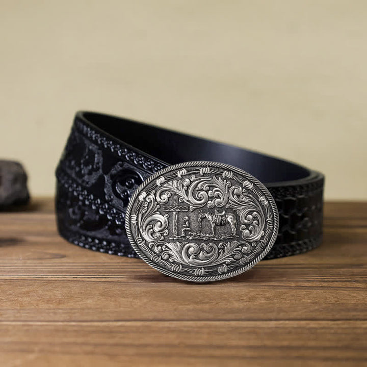 Men's DIY Horseman Kneeling Buckle Leather Belt