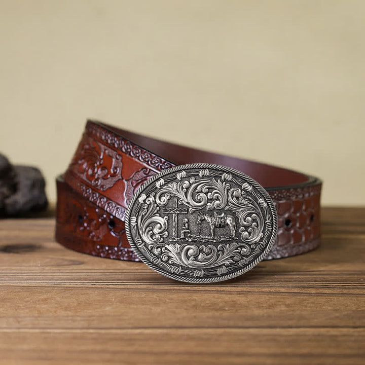 Men's DIY Horseman Kneeling Buckle Leather Belt