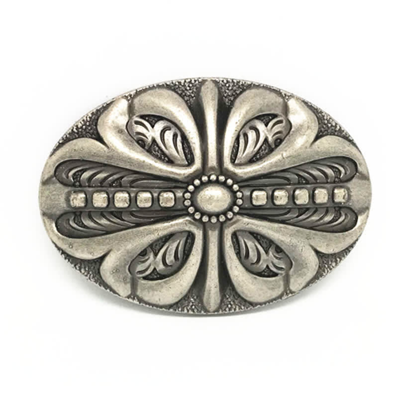 Men's DIY Middle Aged Cross Flower Buckle Leather Belt