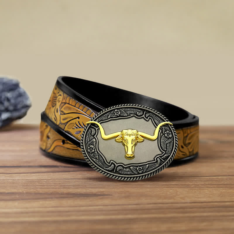 Men's DIY Horse Bull Animal Buckle Leather Belt