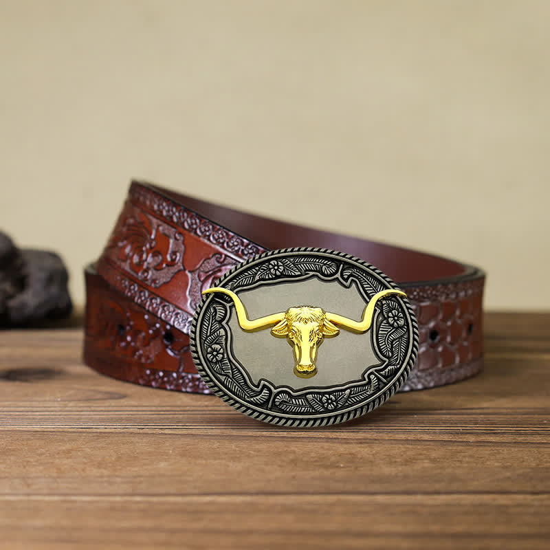 Men's DIY Horse Bull Animal Buckle Leather Belt