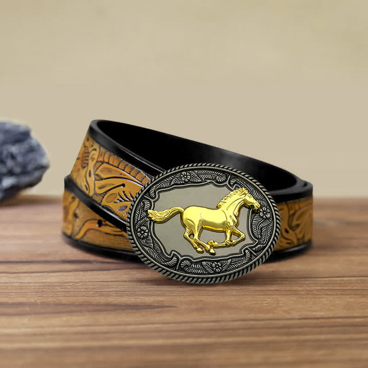 Men's DIY Eagle Horse Bull Animal Buckle Leather Belt