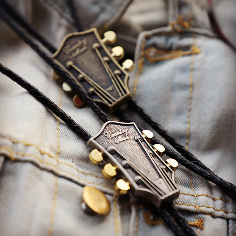 Western Country Music Retro Guitar Bolo Tie