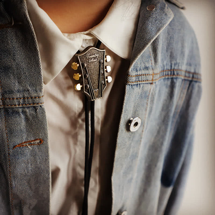 Western Country Music Retro Guitar Bolo Tie