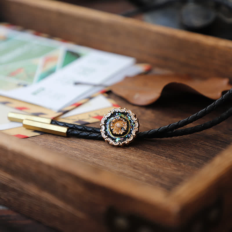 Vintage Style Gold Detailed Sunflower Bolo Tie