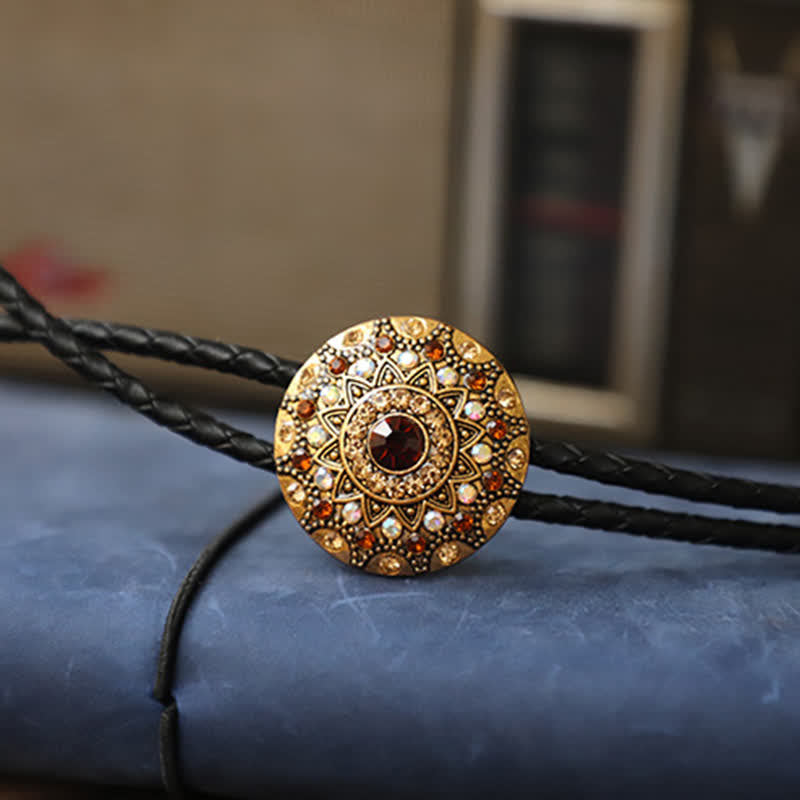 Sparkling Rhinestone Antique Gold Bolo Tie