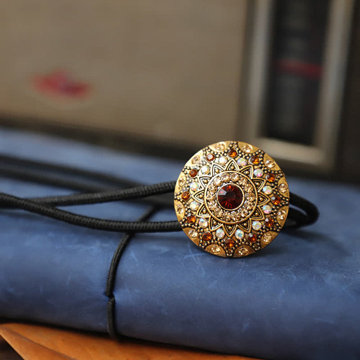 Sparkling Rhinestone Antique Gold Bolo Tie