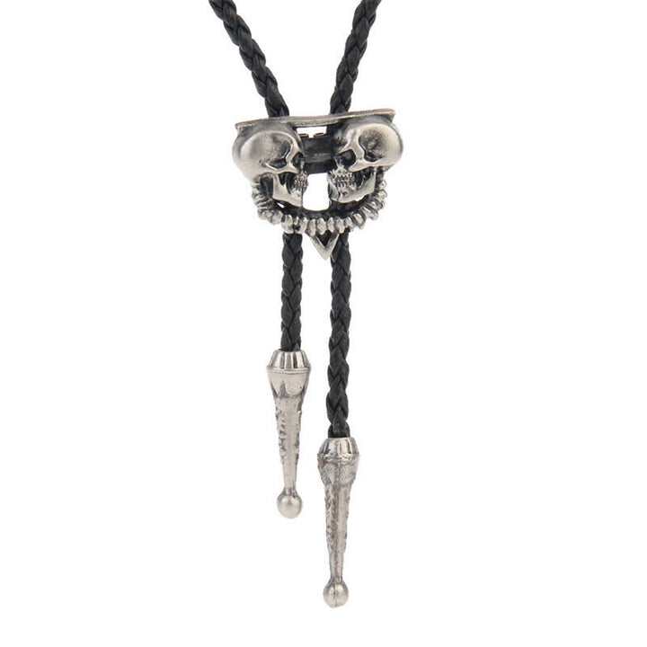 Double Skeleton Skull Heads Bolo Tie