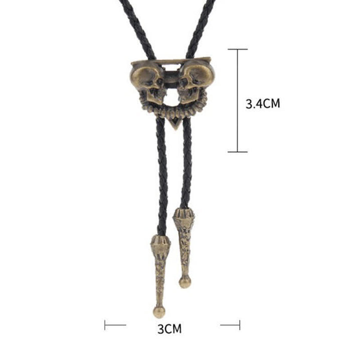 Double Skeleton Skull Heads Bolo Tie