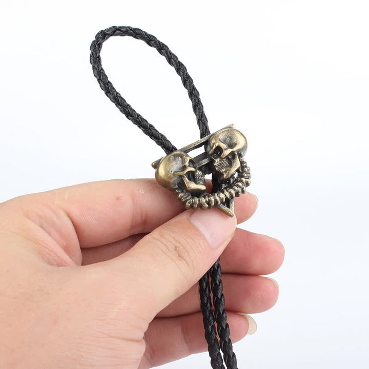 Double Skeleton Skull Heads Bolo Tie