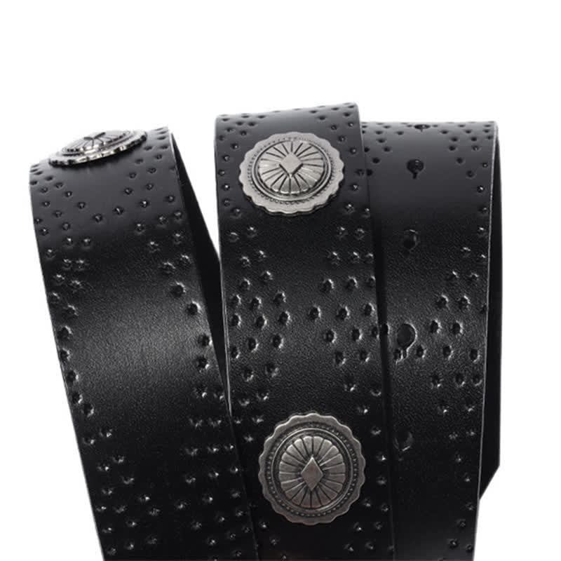 Men's Vintage Looking Oval Buckle Rivet Leather Belt