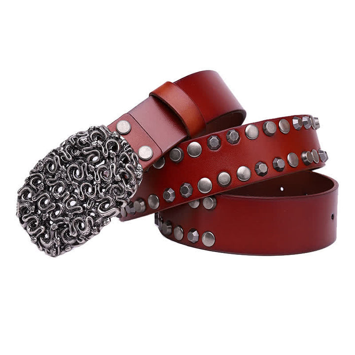 Men's Snake Smooth Buckle Rivet Leather Belt