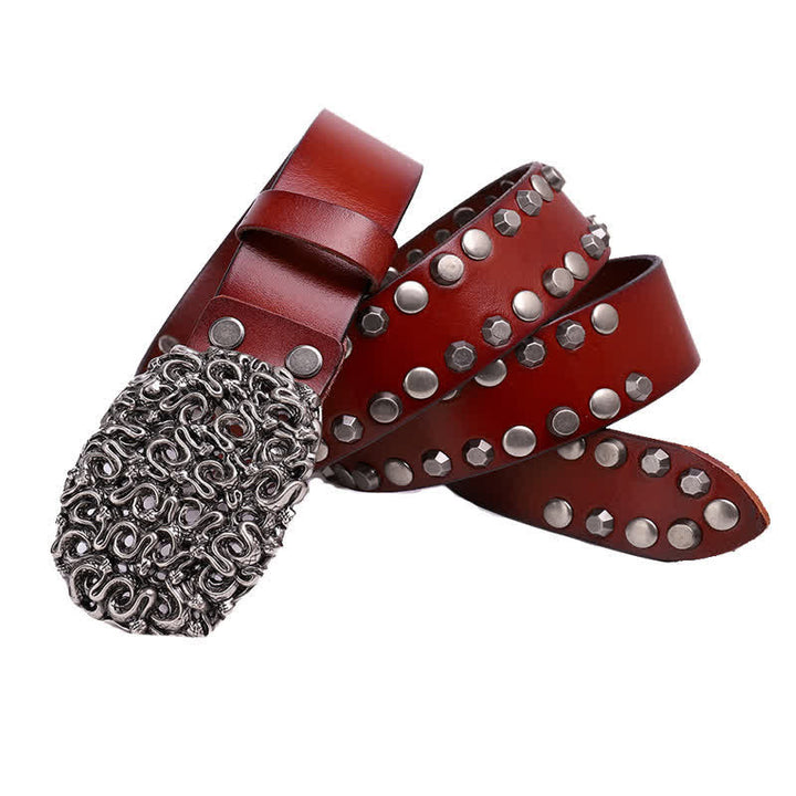 Men's Snake Smooth Buckle Rivet Leather Belt