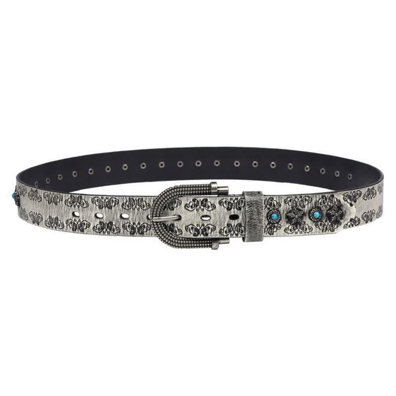 Men's Rivet Butterfly Carving Turquoise Inlay Leather Belt