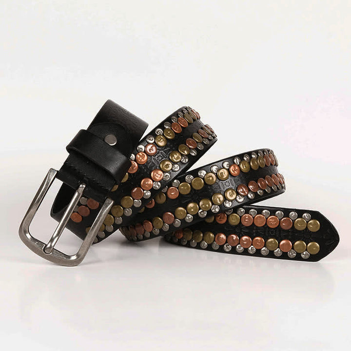 Men's Multicolour Button Rivet Studded Leather Belt