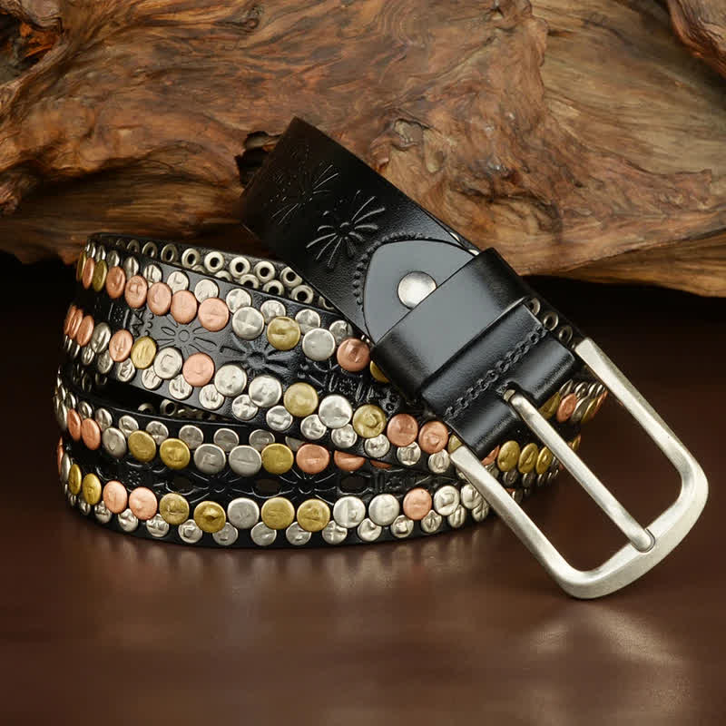 Men's Multicolour Button Rivet Studded Leather Belt