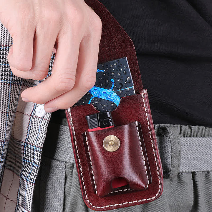 Mini Portable Cigarette Case Leather Belt Bag