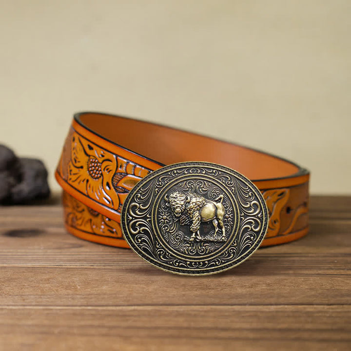 Men's DIY Wild Animal Bear Bull Buckle Leather Belt