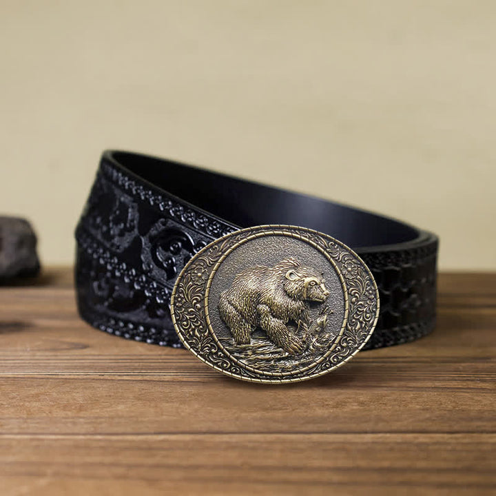 Men's DIY Wild Animal Bear Bull Buckle Leather Belt