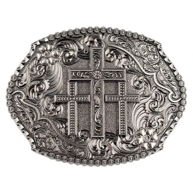 Men's DIY Western Scroll Cross Buckle Leather Belt