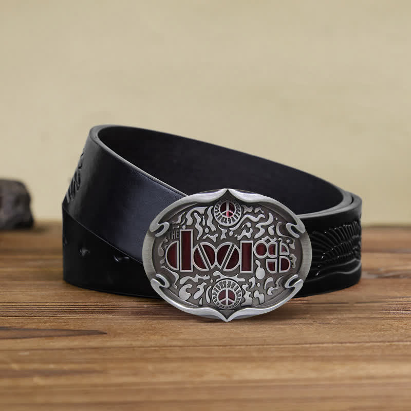 Men's DIY Rock Band The Doors Buckle Leather Belt