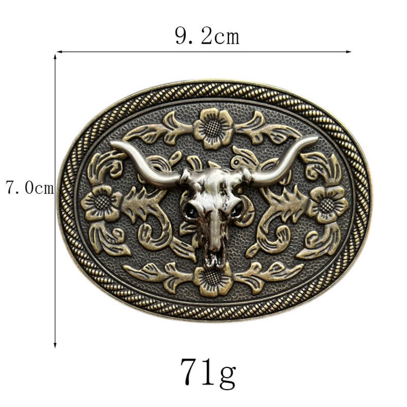 Men's DIY Bull Head Flower Carving Buckle Leather Belt