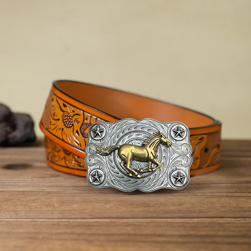 Men's DIY Western Wild Horse Buckle Leather Belt