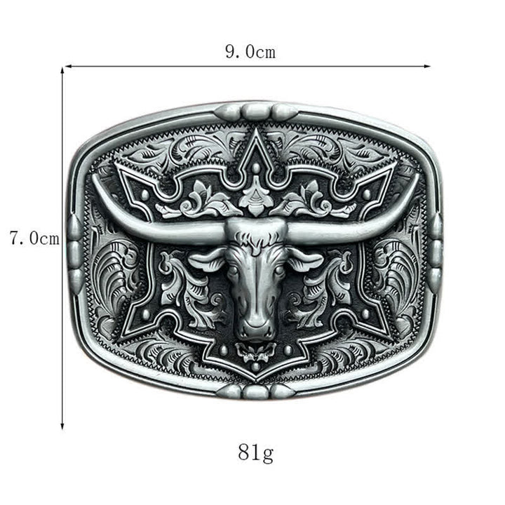 Men's DIY Raised Longhorn Bull Buckle Leather Belt