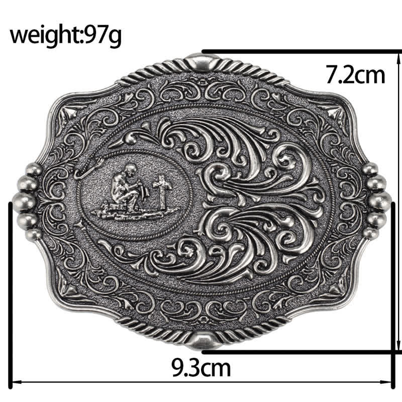 Men's DIY Religious Cross Pattern Buckle Leather Belt