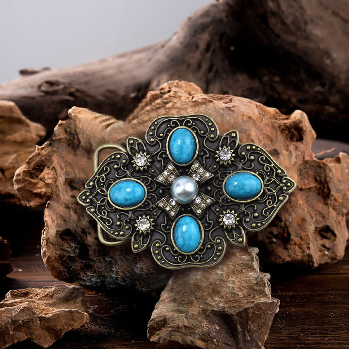 Men's DIY Decorative Stunning Turquoise Buckle Leather Belt