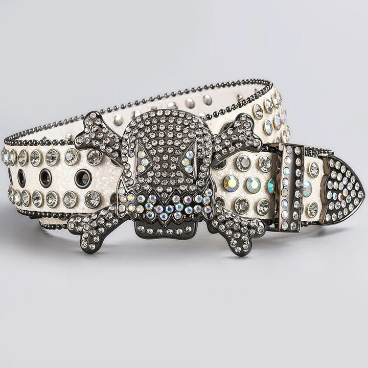 Skull Head Crystal Rhinestone Studded Leather Belt