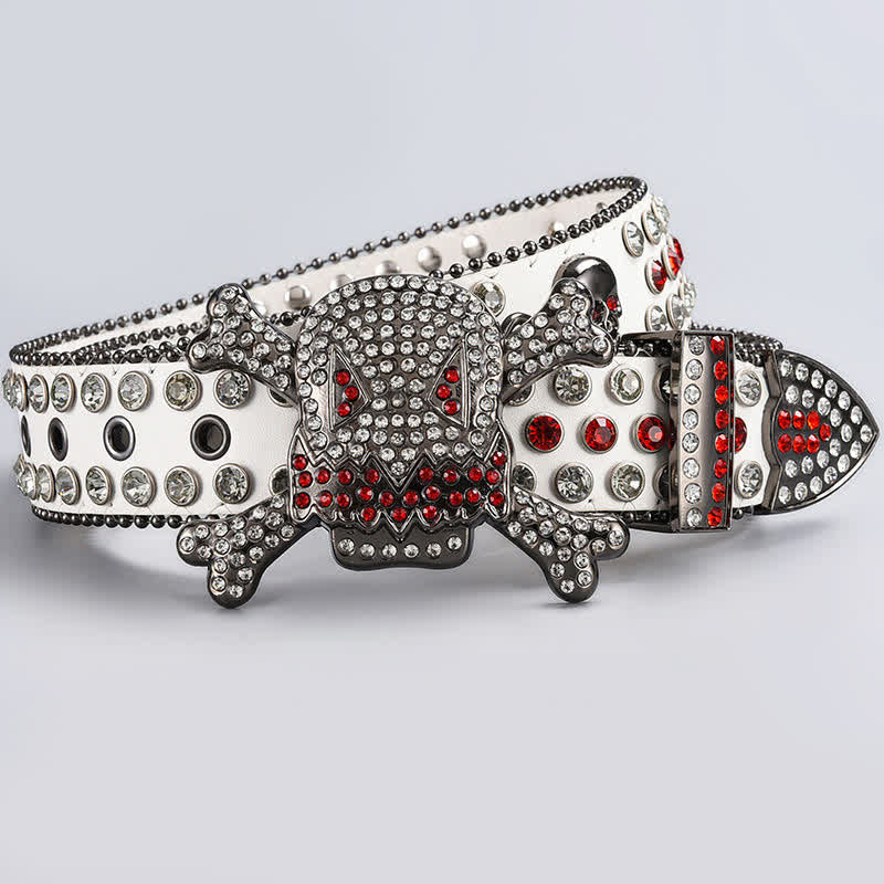 Skull Head Crystal Rhinestone Studded Leather Belt