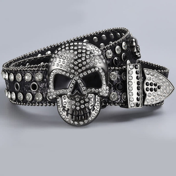 Punk Death Ghost Rhinestone Beaded Leather Belt