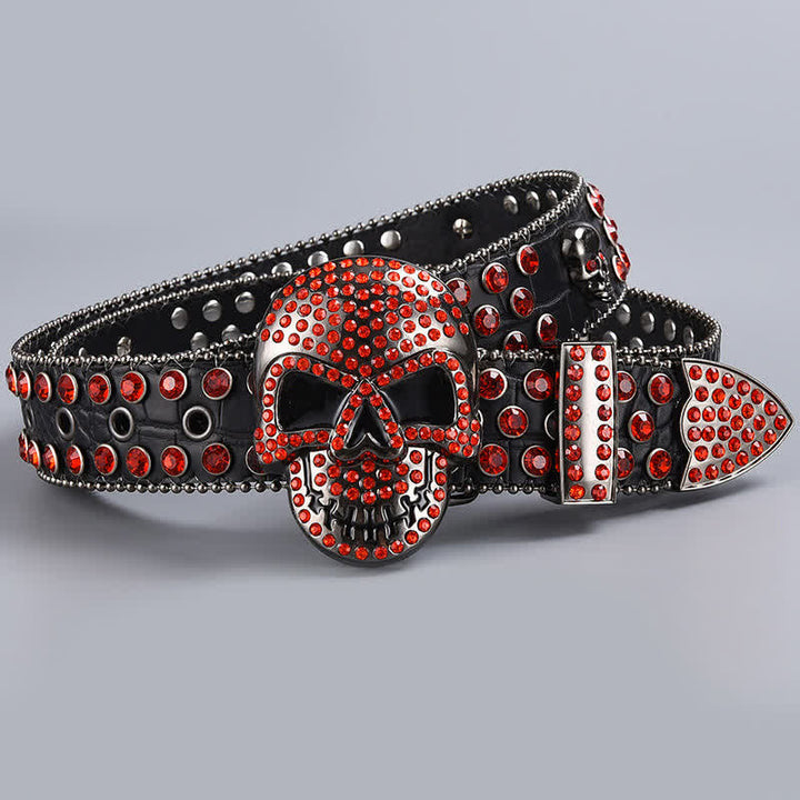 Punk Death Ghost Rhinestone Beaded Leather Belt