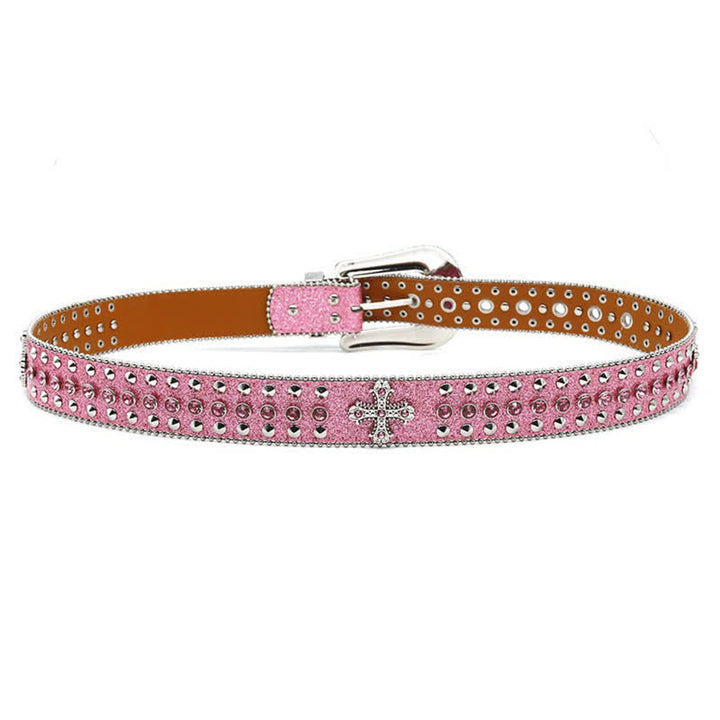 Stylish Gothic Cross Rhinestone Studded Leather Belt