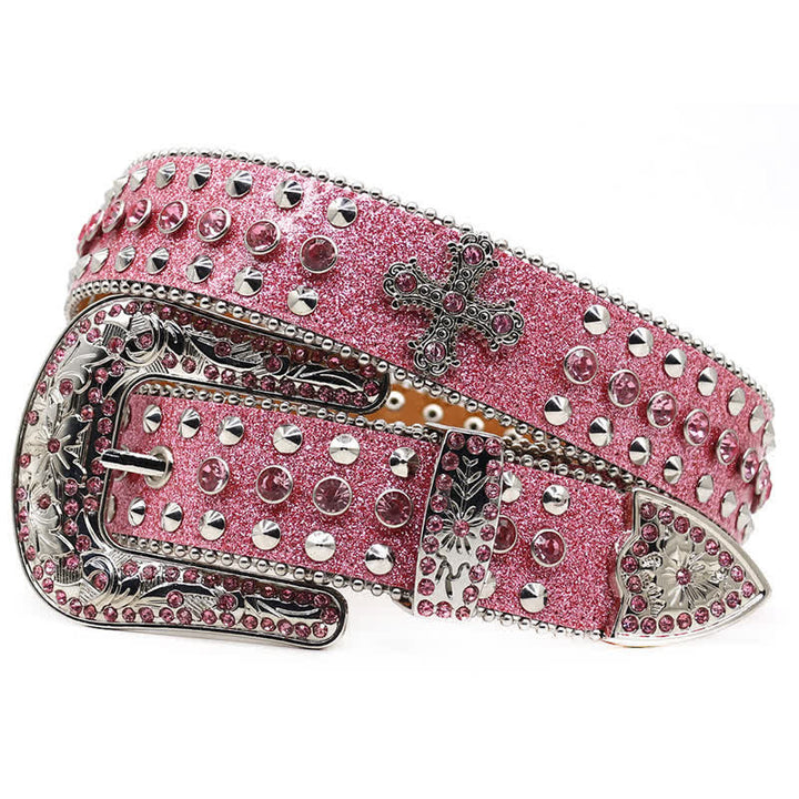 Stylish Gothic Cross Rhinestone Studded Leather Belt