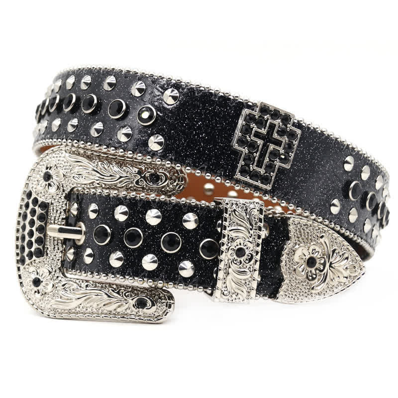 Stylish Gothic Cross Rhinestone Studded Leather Belt