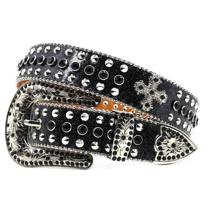 Stylish Gothic Cross Rhinestone Studded Leather Belt