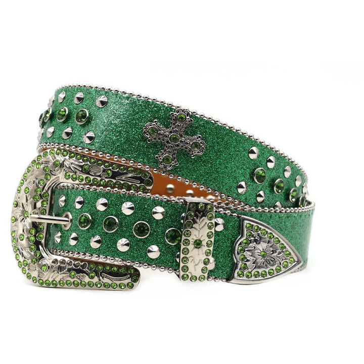 Stylish Gothic Cross Rhinestone Studded Leather Belt