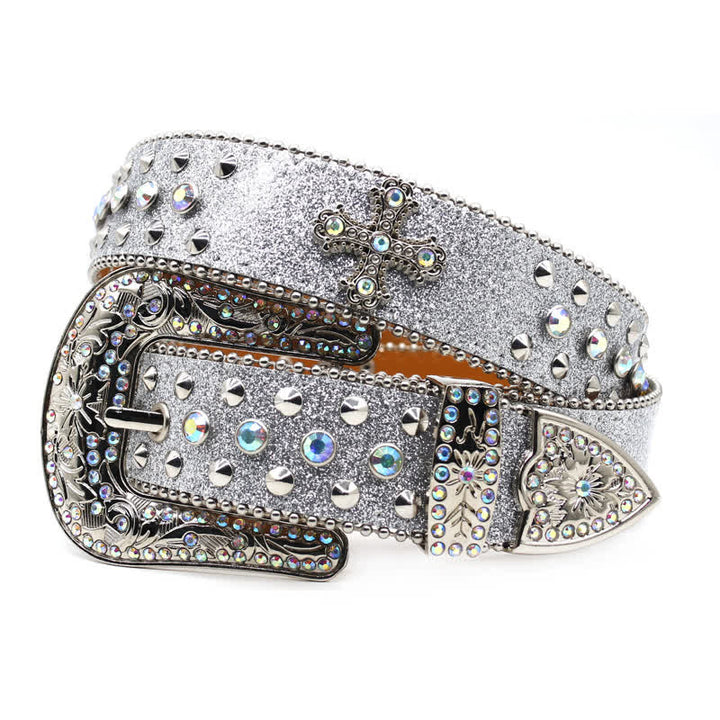 Stylish Gothic Cross Rhinestone Studded Leather Belt